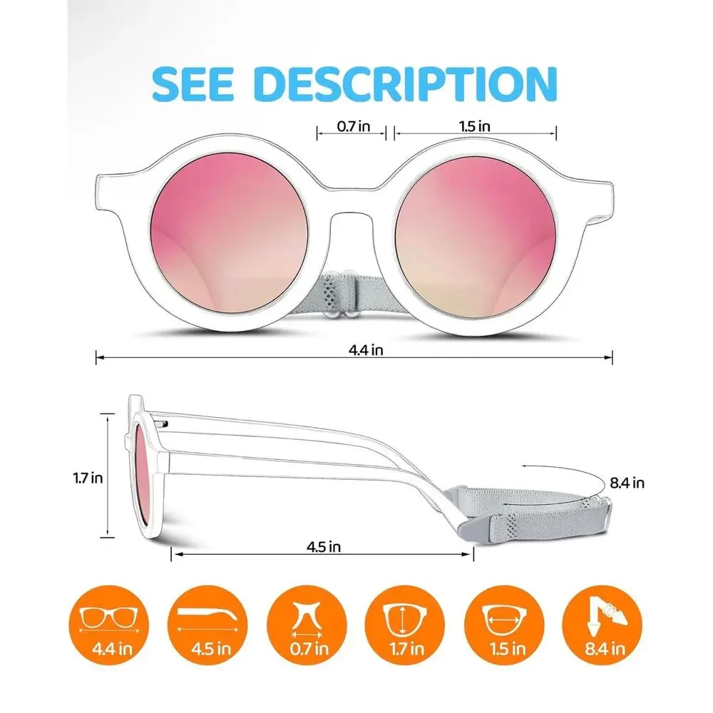 RIVBOS Kids Baby Toddler Sunglasses Pink Oval Polarized UV Protection Strap Box
